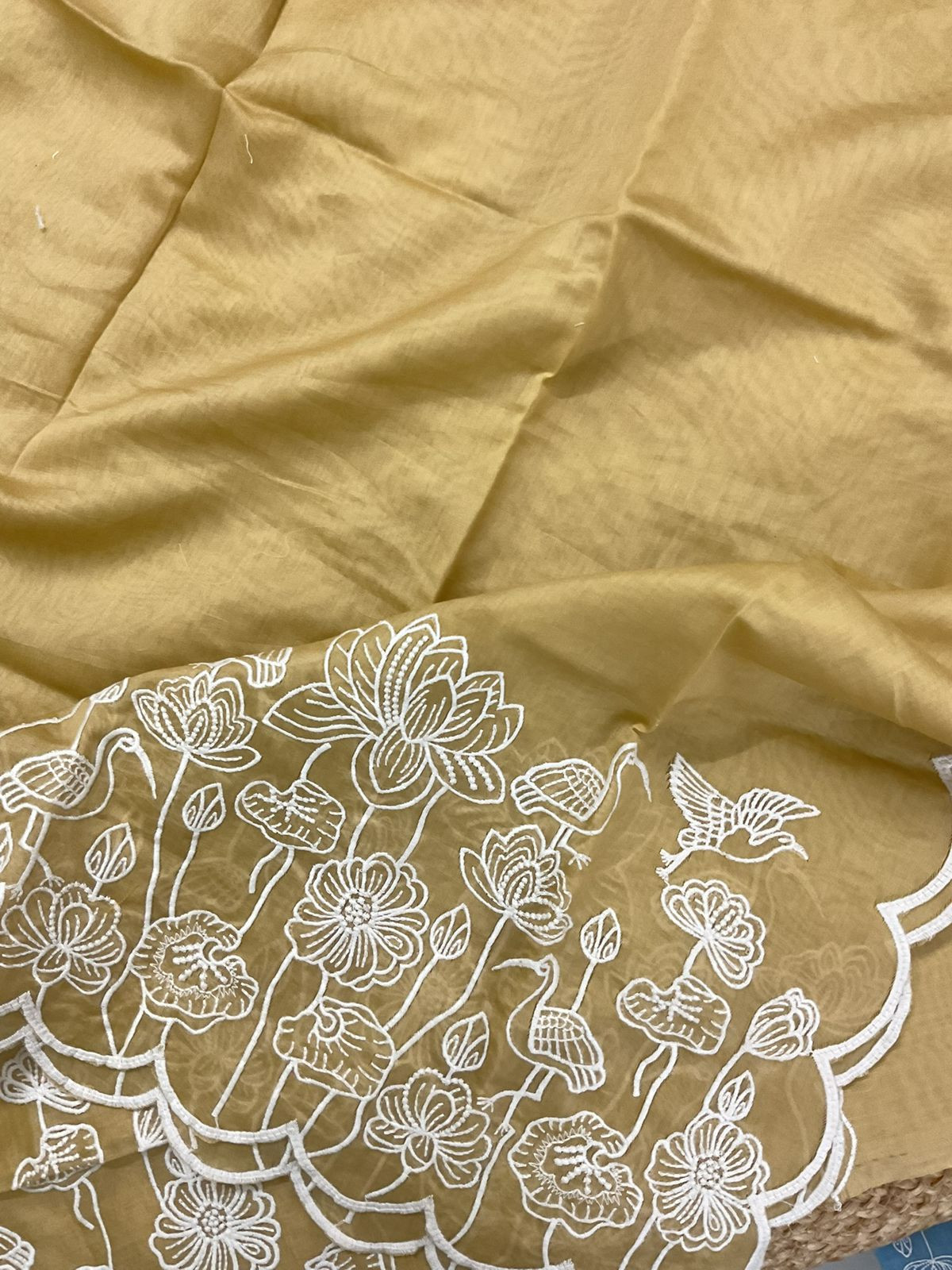 Pure Chanderi Embroidered Suit - Mustard