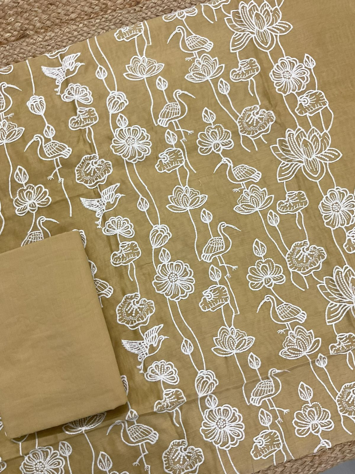 Pure Chanderi Embroidered Suit - Mustard