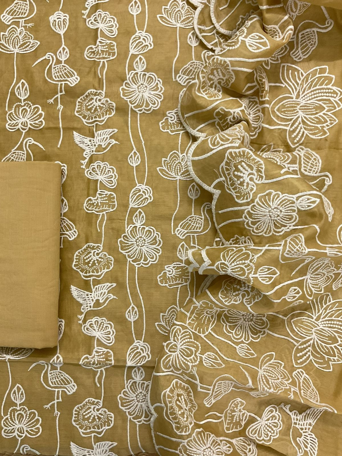 Pure Chanderi Embroidered Suit - Mustard