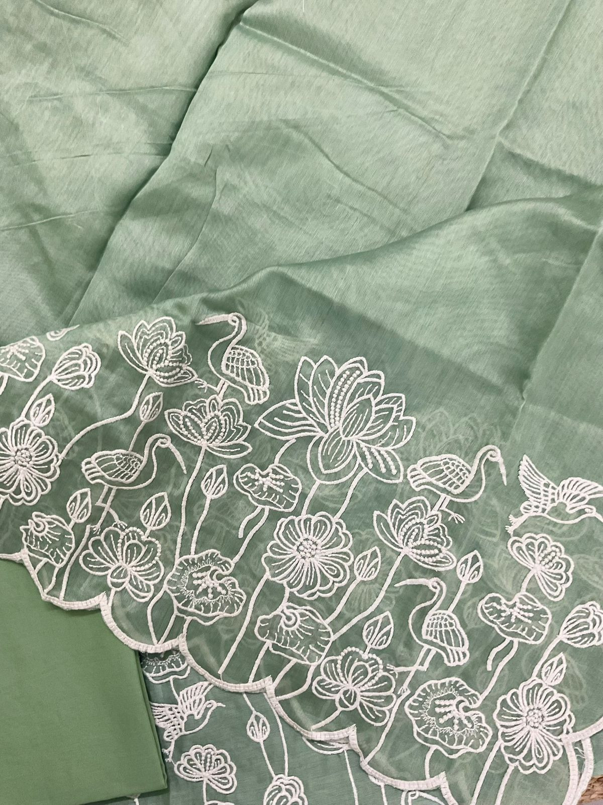 Pure Chanderi Embroidered Suit - Green
