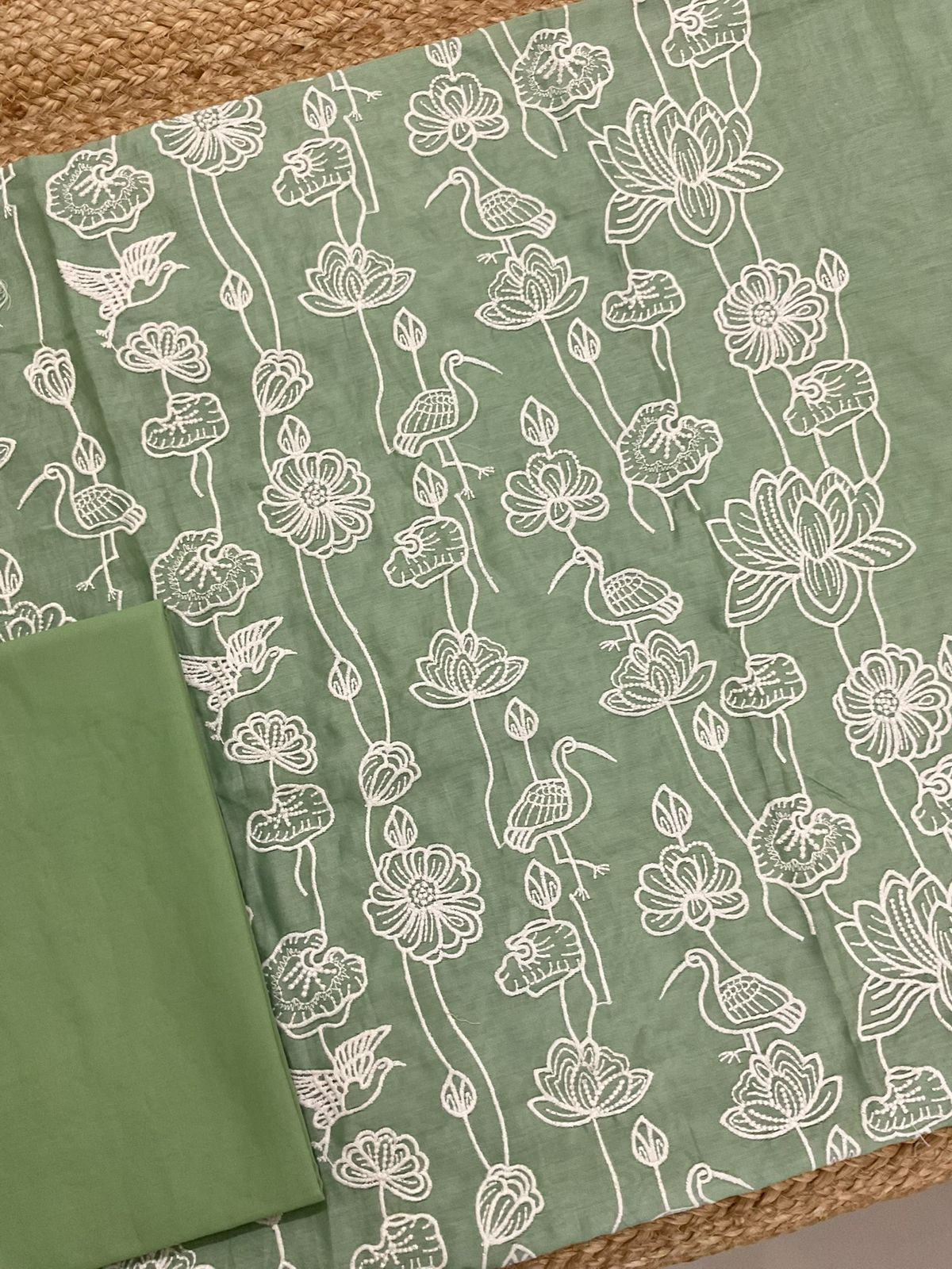 Pure Chanderi Embroidered Suit - Green