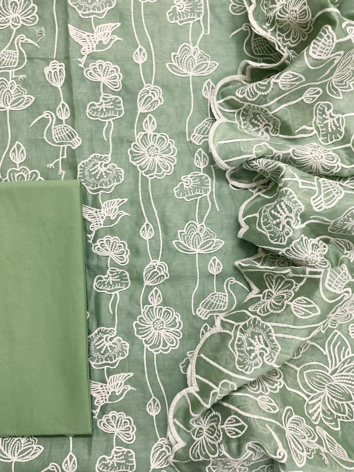 Pure Chanderi Embroidered Suit - Green