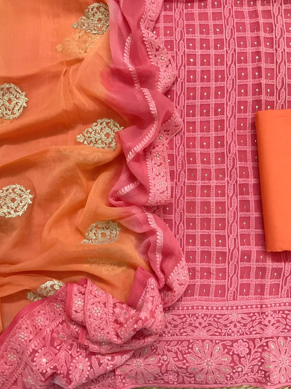 Pure Georgette Embroidered Suit - Pink