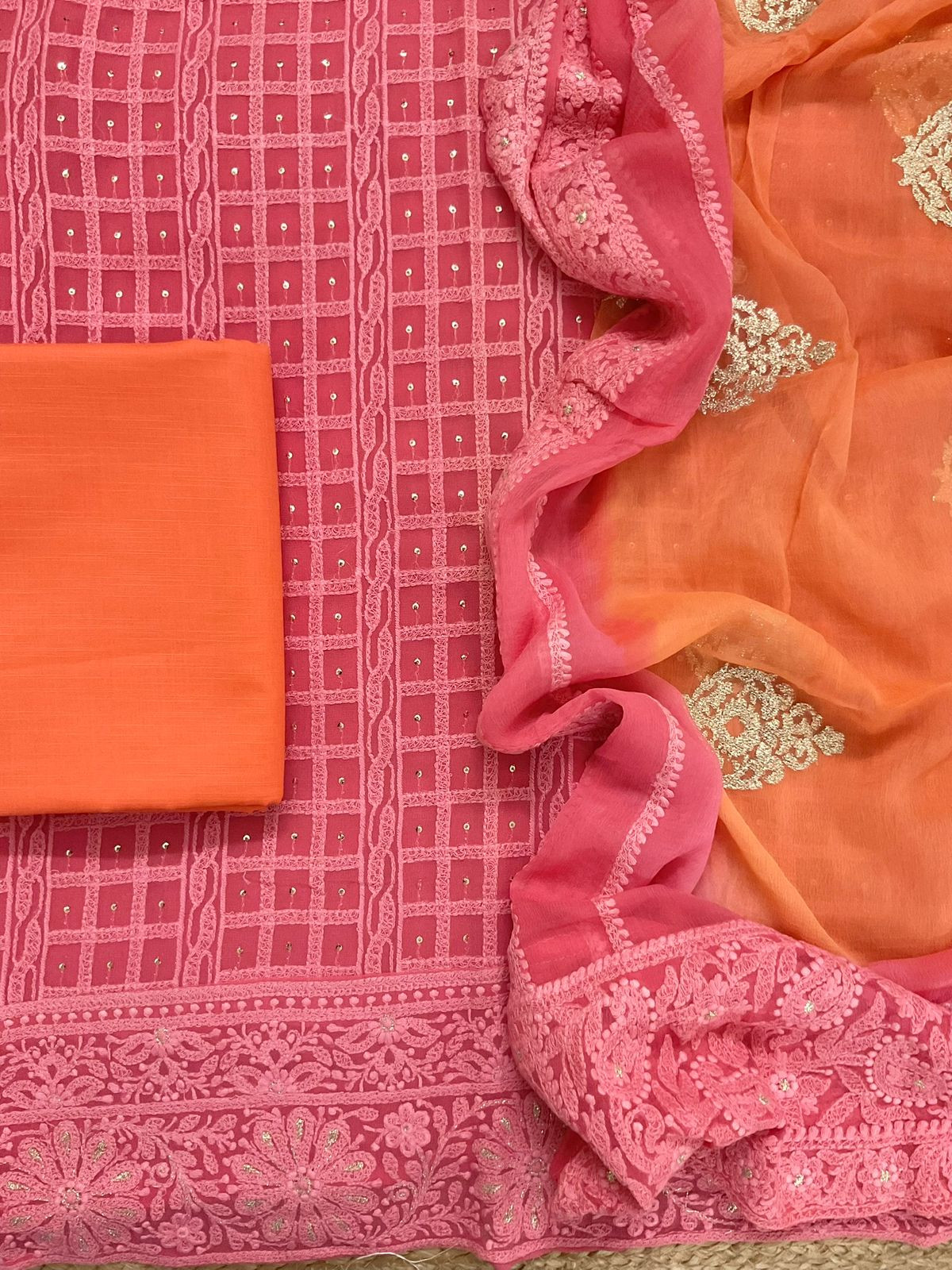 Pure Georgette Embroidered Suit - Pink