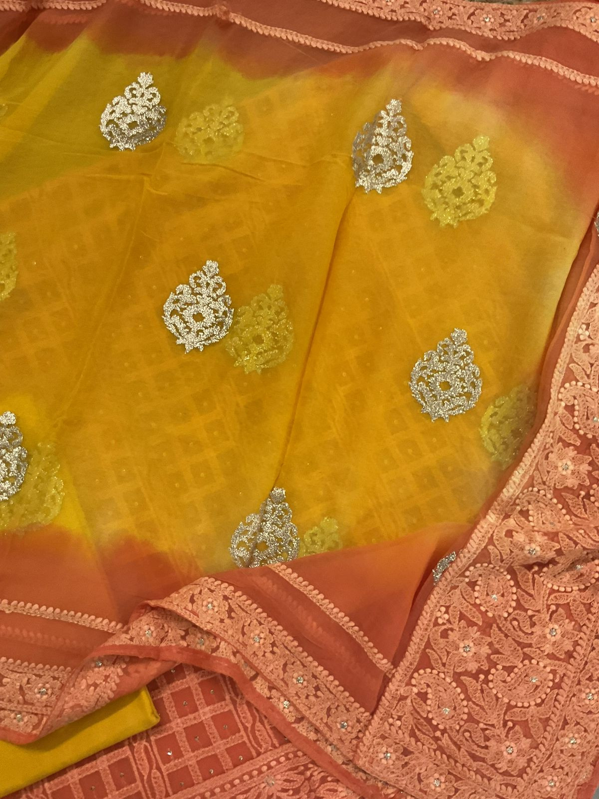 Pure Georgette Embroidered Suit - Orange