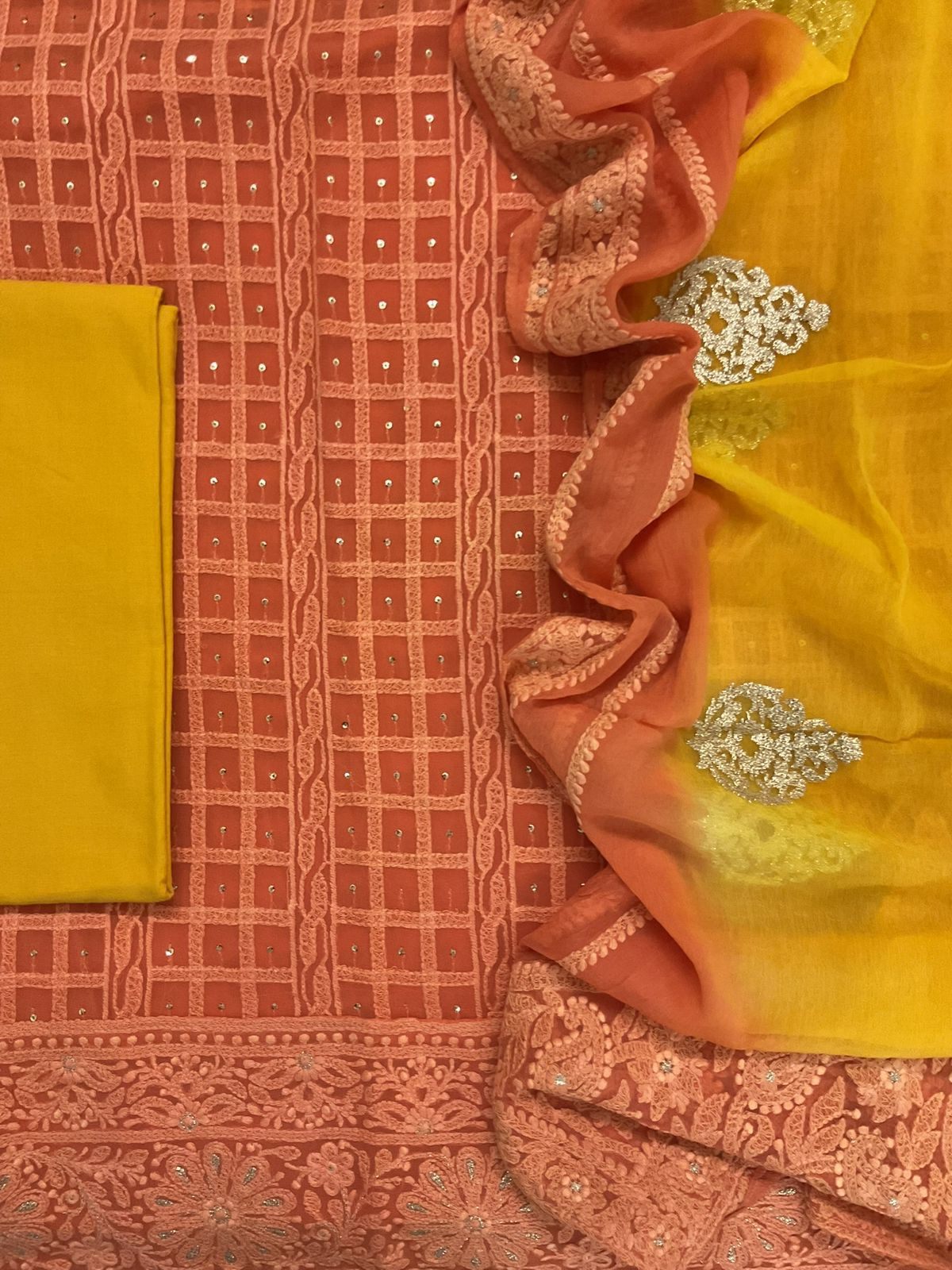 Pure Georgette Embroidered Suit - Orange