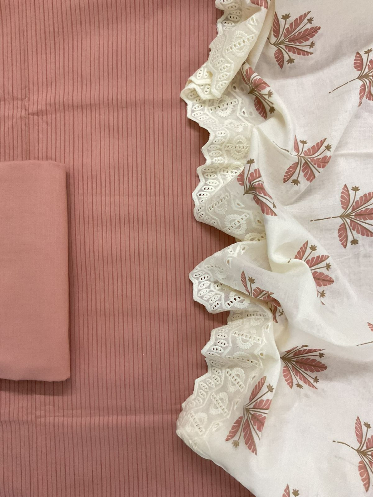 Pure Cotton Printed Embroidered Suit - Peach