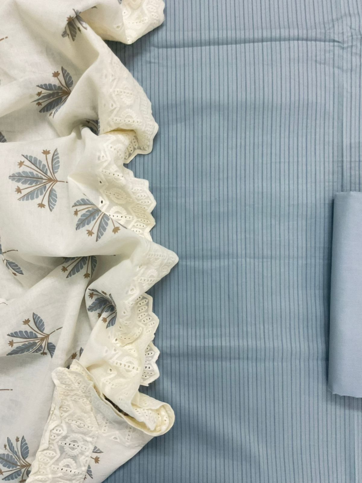 Pure Cotton Printed Embroidered Suit - Grey