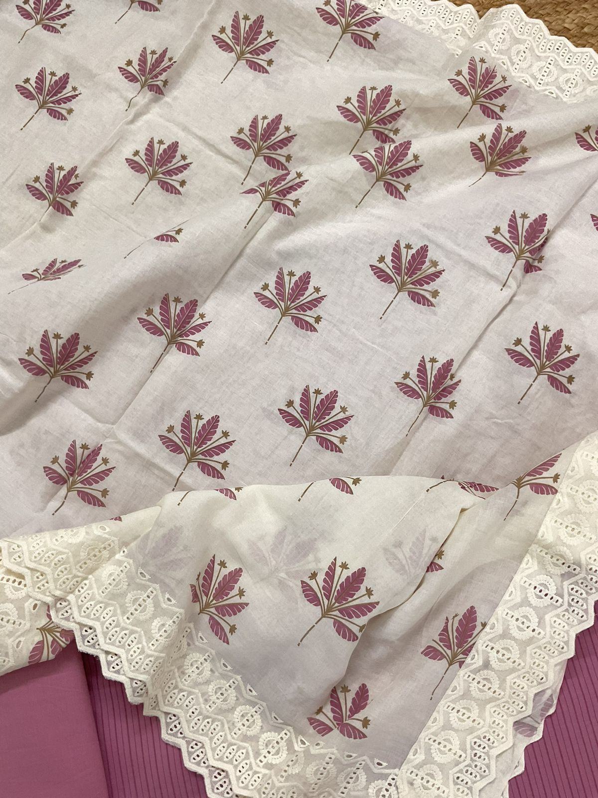 Pure Cotton Printed Embroidered Suit - Pink