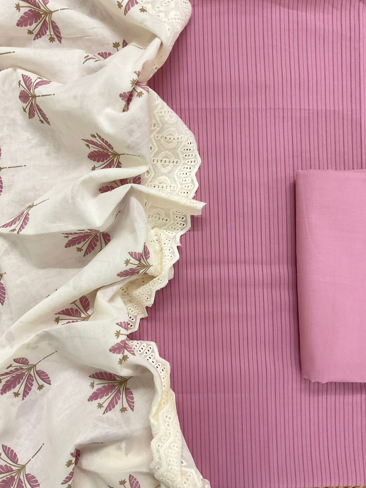 Pure Cotton Printed Embroidered Suit - Pink