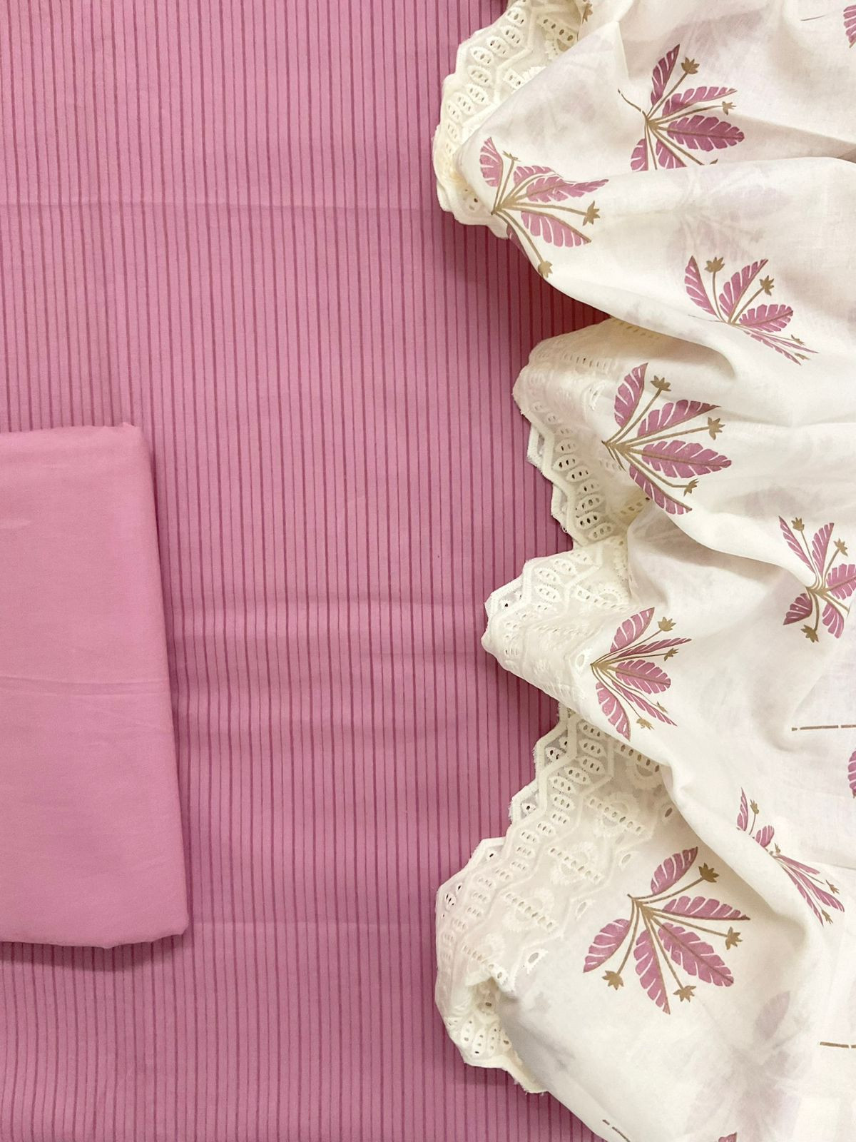 Pure Cotton Printed Embroidered Suit - Pink