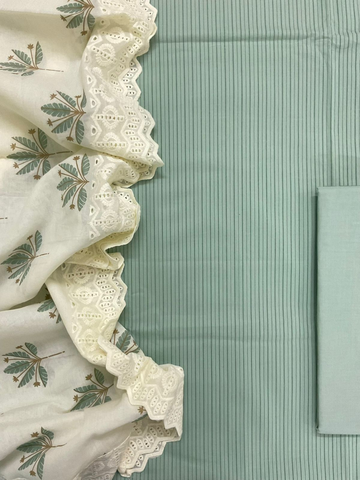 Pure Cotton Printed Embroidered Suit - Green