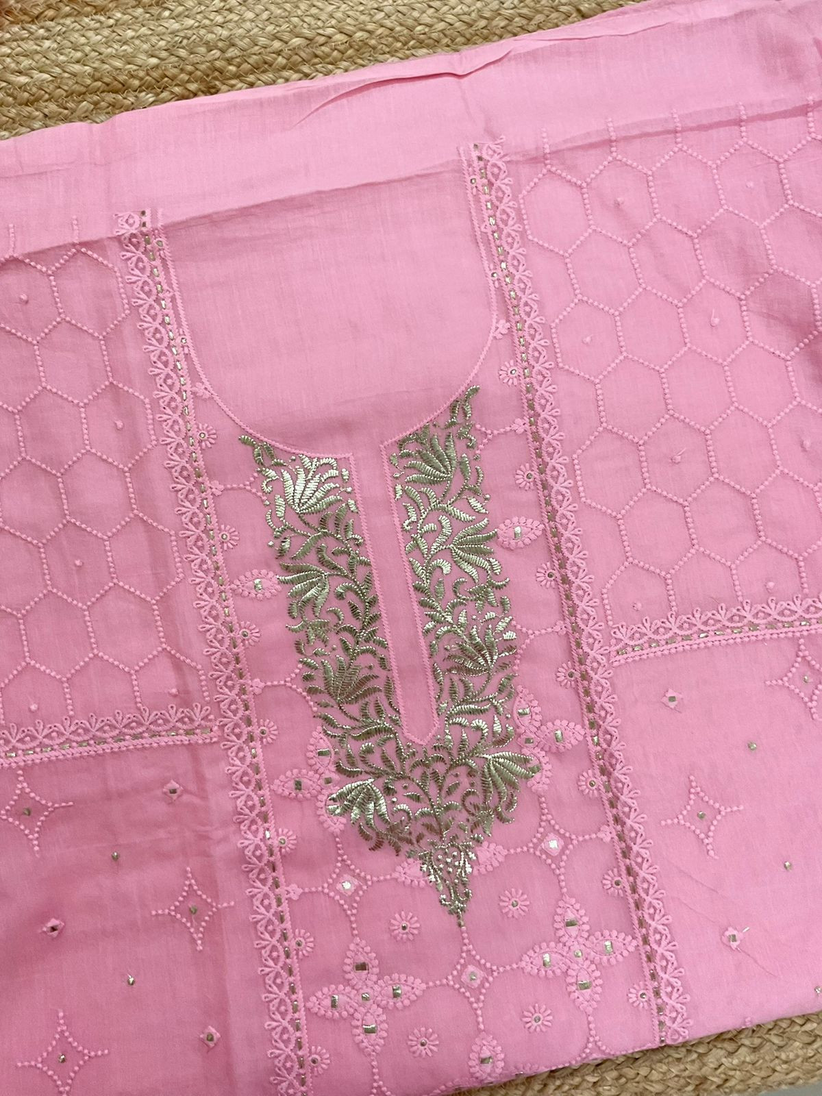Pure Chanderi Embroidered Suit - Pink
