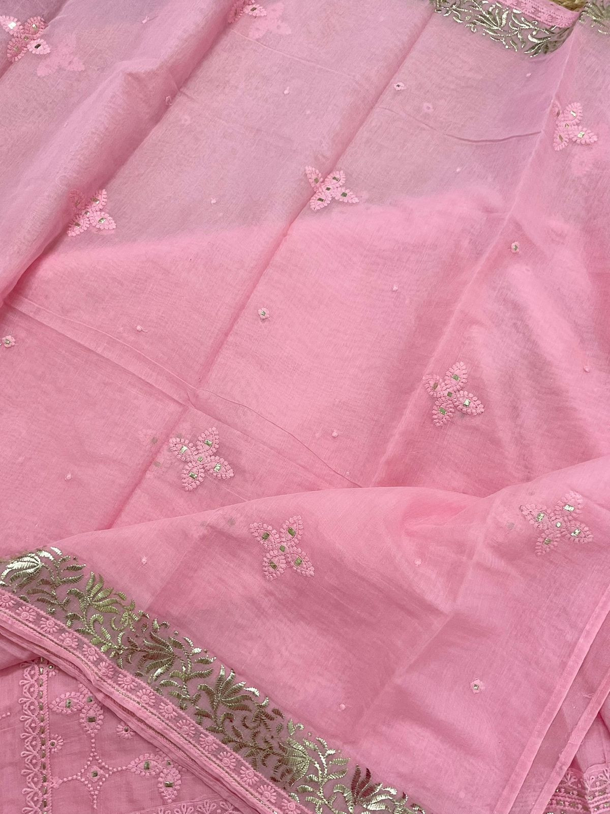 Pure Chanderi Embroidered Suit - Pink
