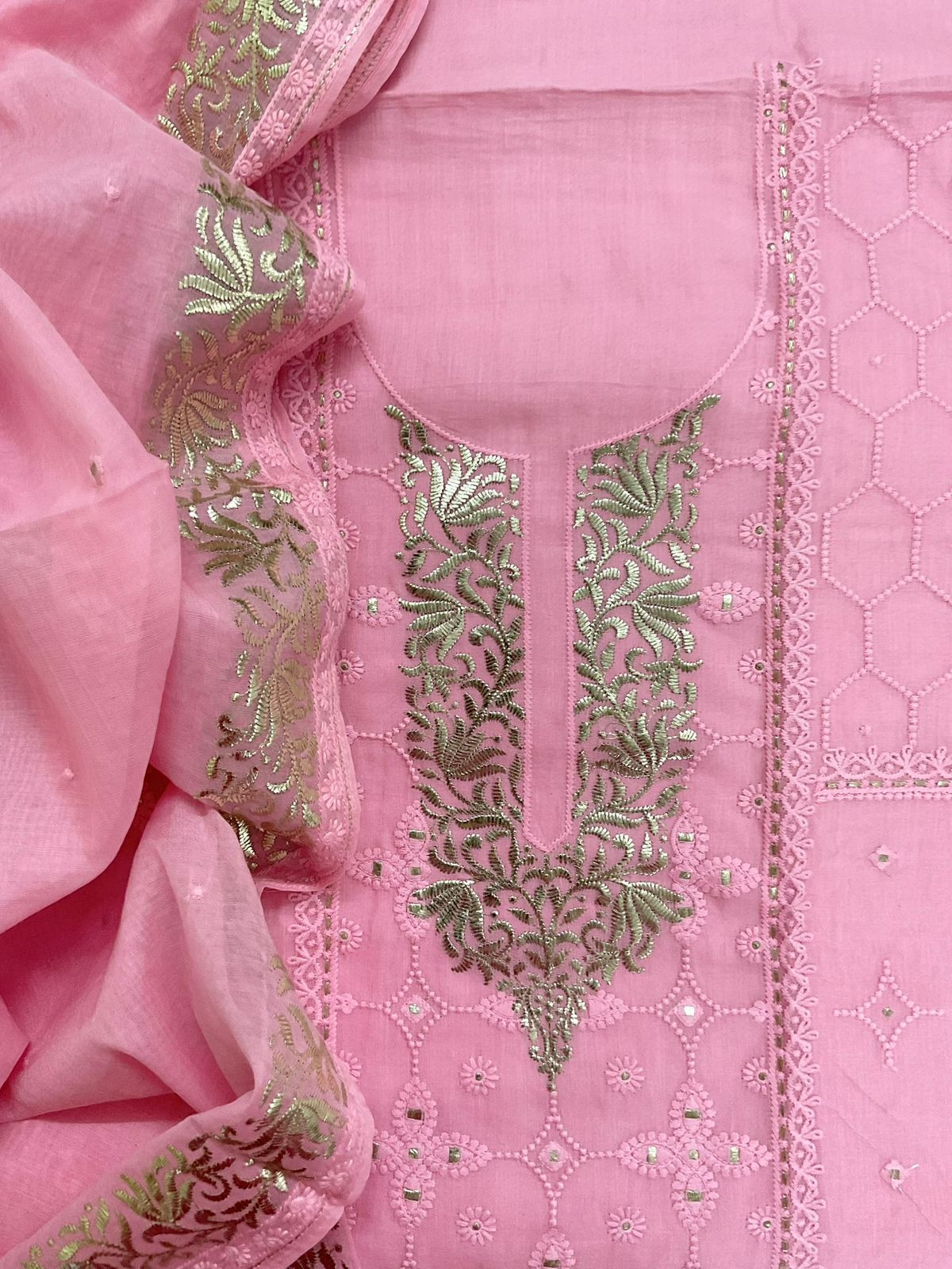 Pure Chanderi Embroidered Suit - Pink