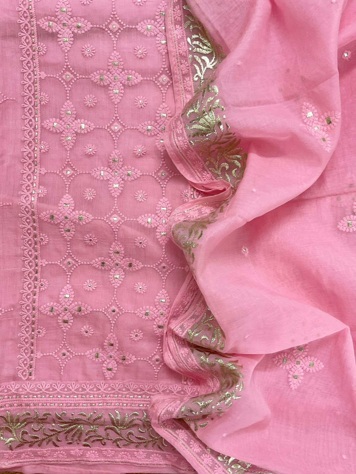 Pure Chanderi Embroidered Suit - Pink