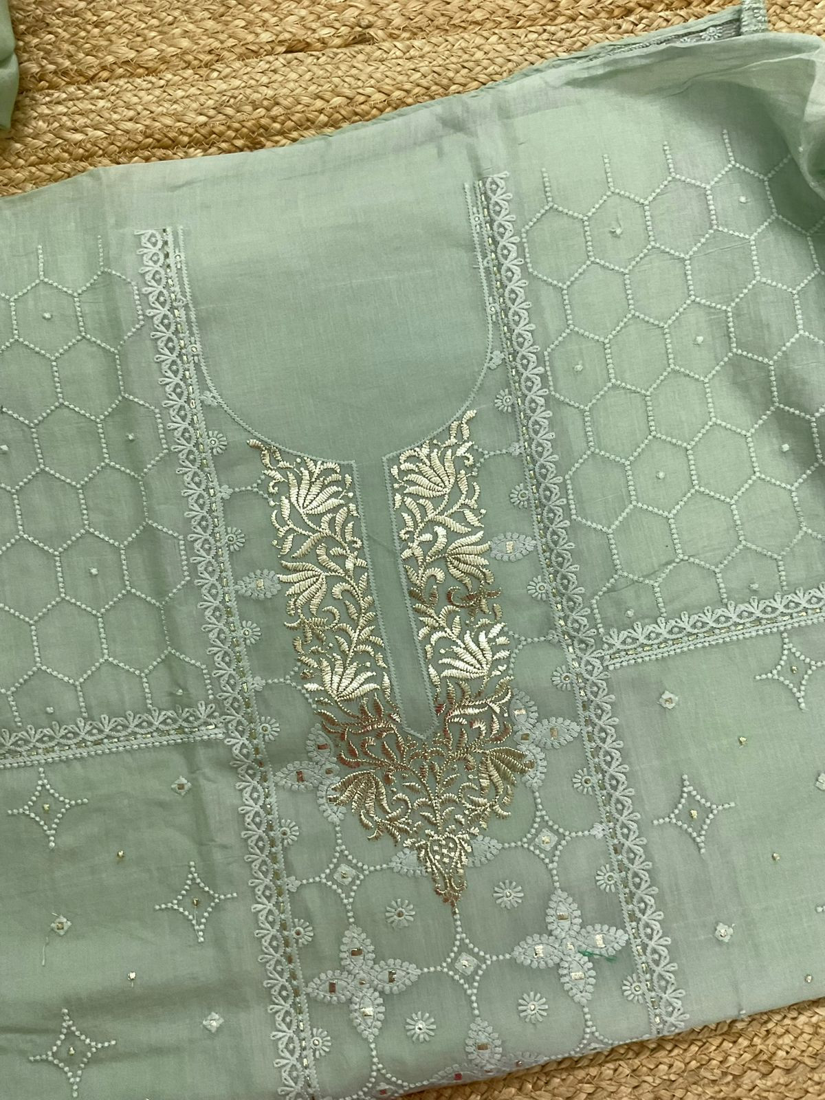 Pure Chanderi Embroidered Suit - Green