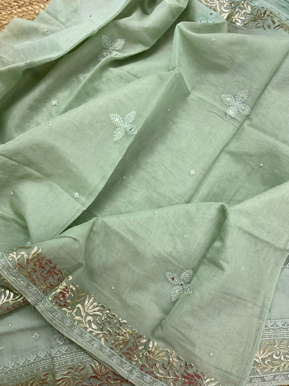 Pure Chanderi Embroidered Suit - Green