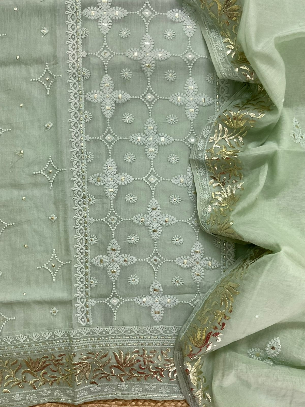 Pure Chanderi Embroidered Suit - Green