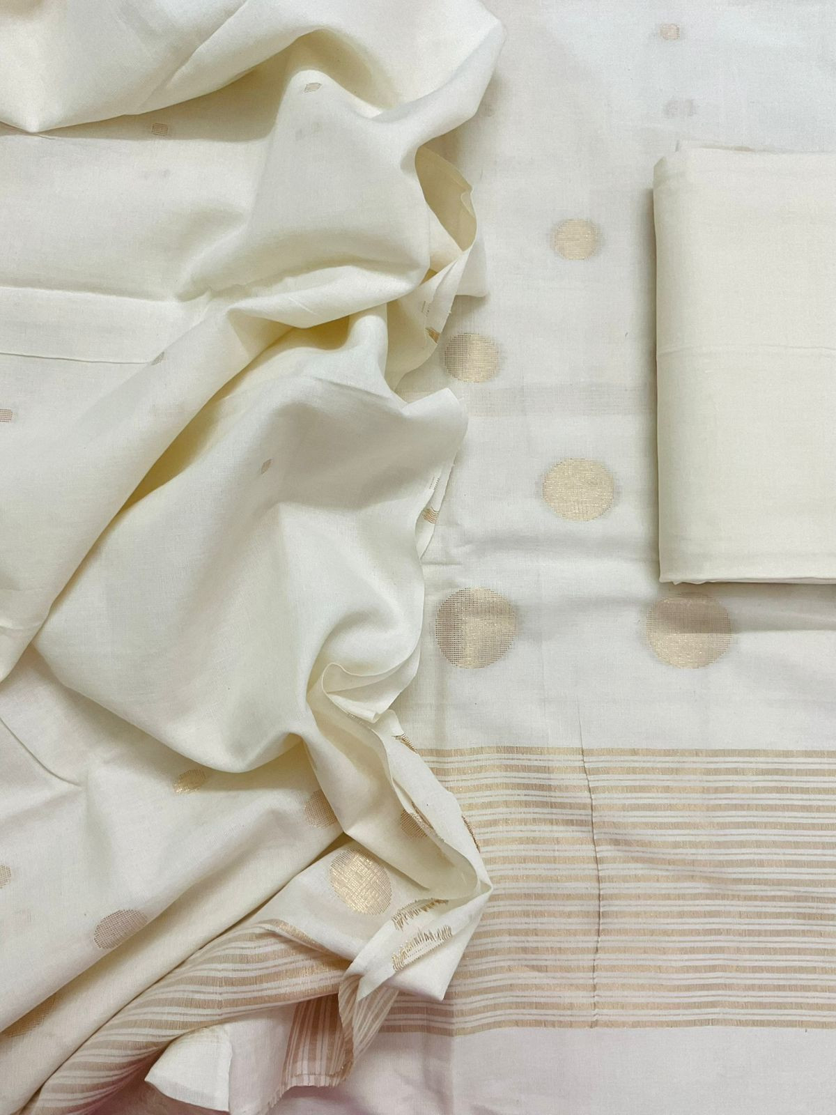 Pure Handloom Cotton Self Weaved Suit - Off White