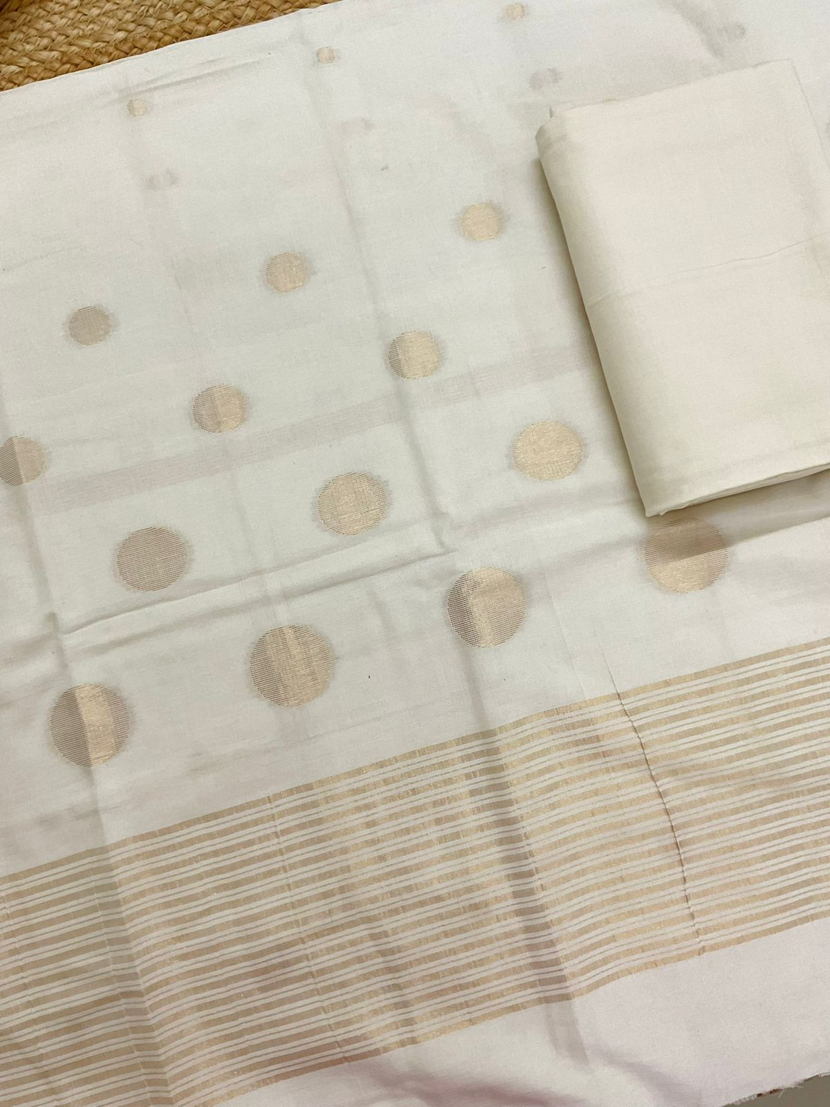 Pure Handloom Cotton Self Weaved Suit - Off White