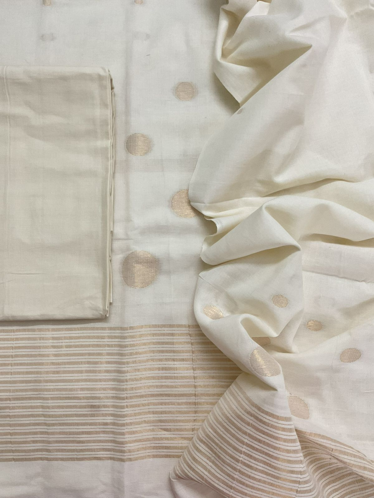 Pure Handloom Cotton Self Weaved Suit - Off White