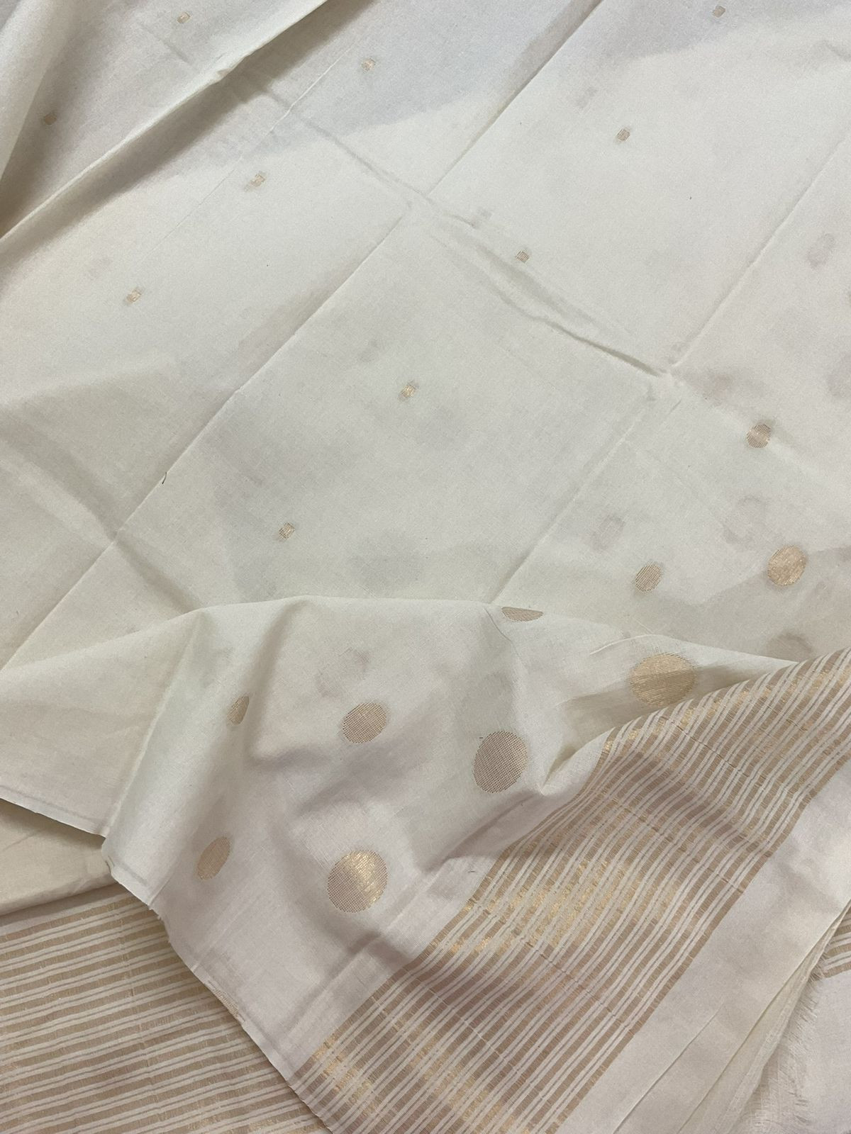 Pure Handloom Cotton Self Weaved Suit - Off White