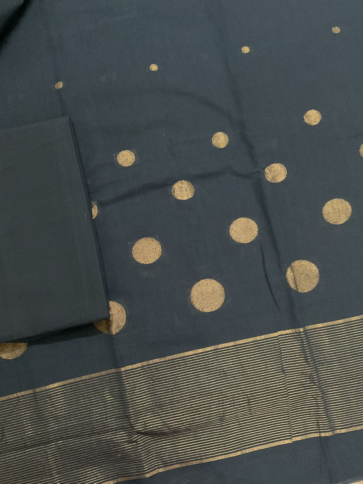 Pure Handloom Cotton Self Weaved Suit - Black