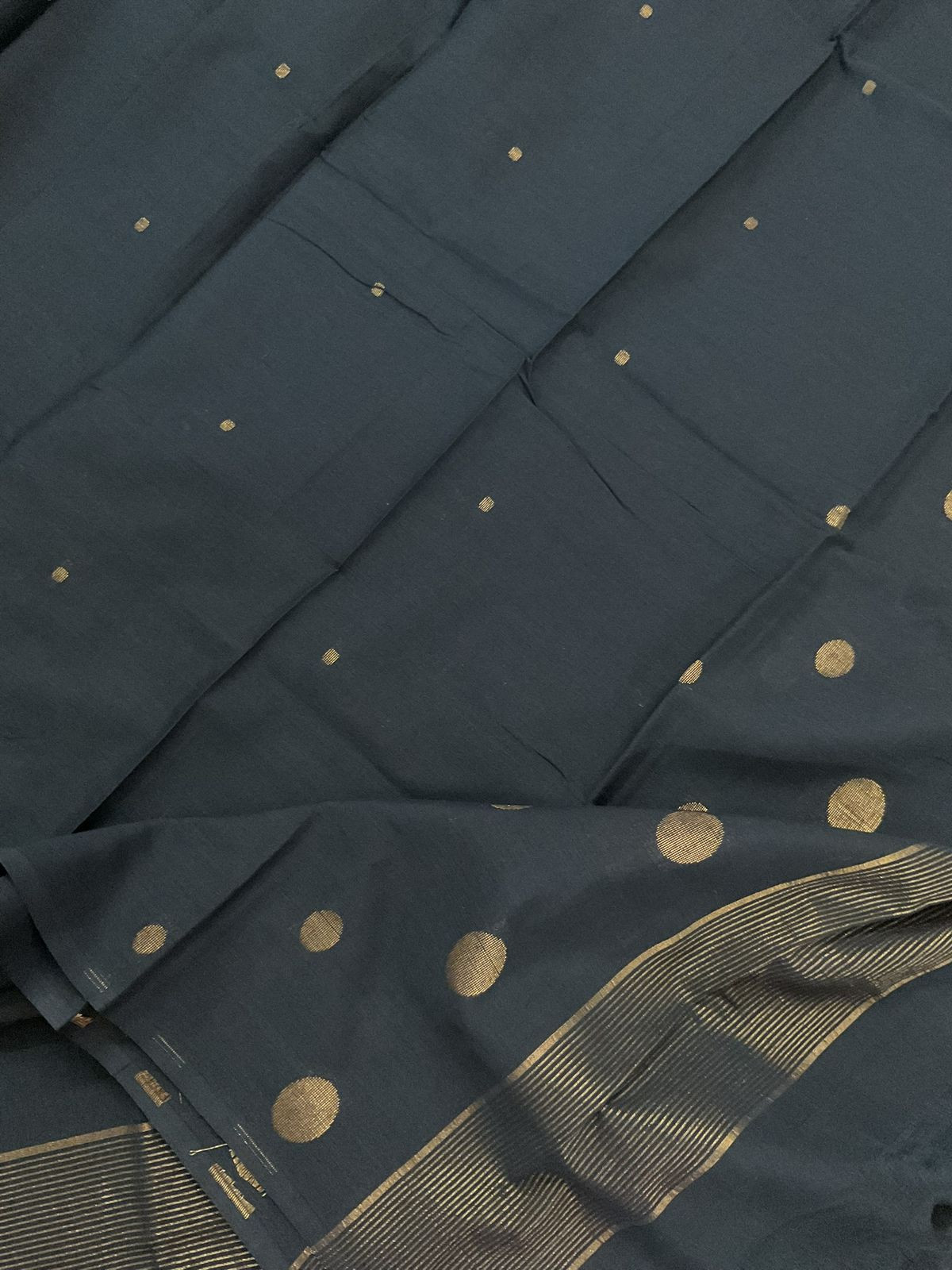 Pure Handloom Cotton Self Weaved Suit - Black