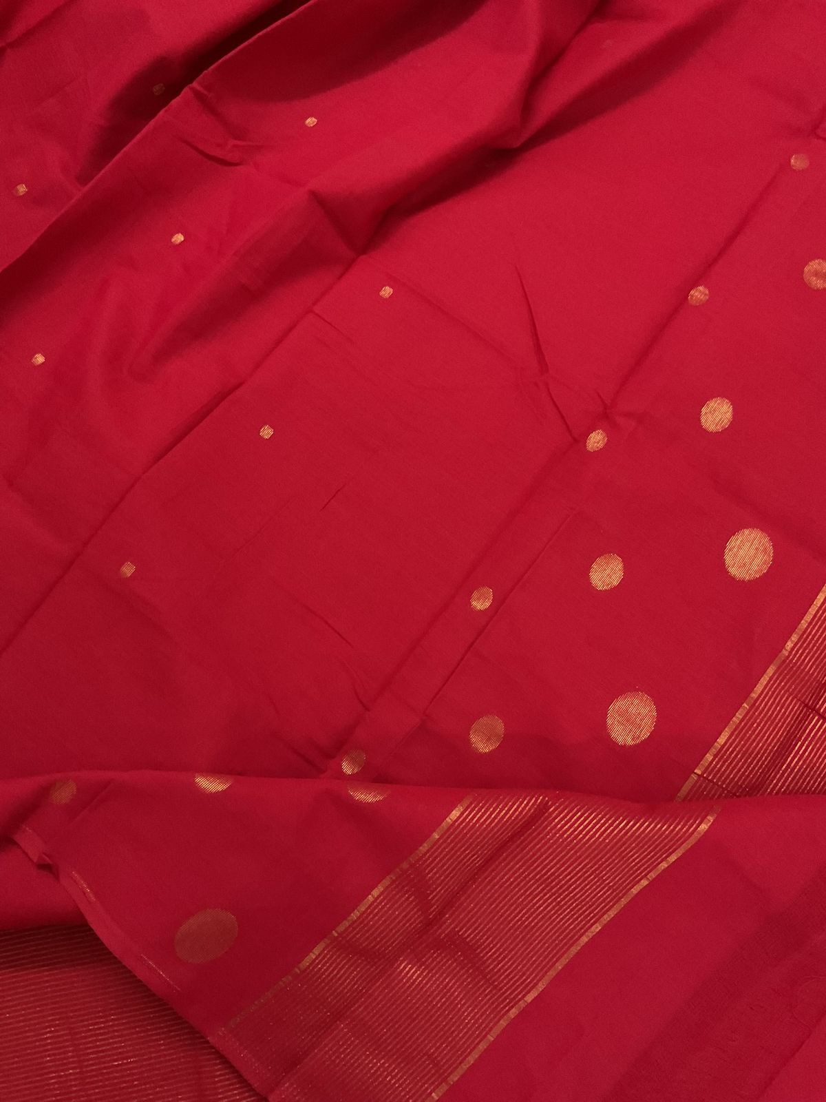 Pure Handloom Cotton Self Weaved Suit - Red