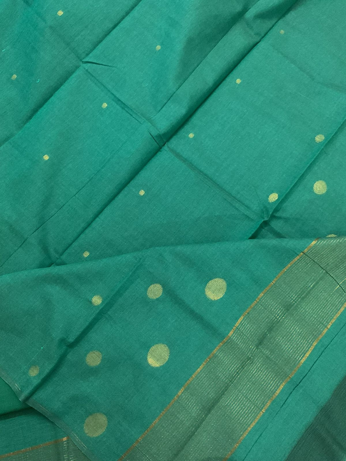Pure Handloom Cotton Self Weaved Suit - Green