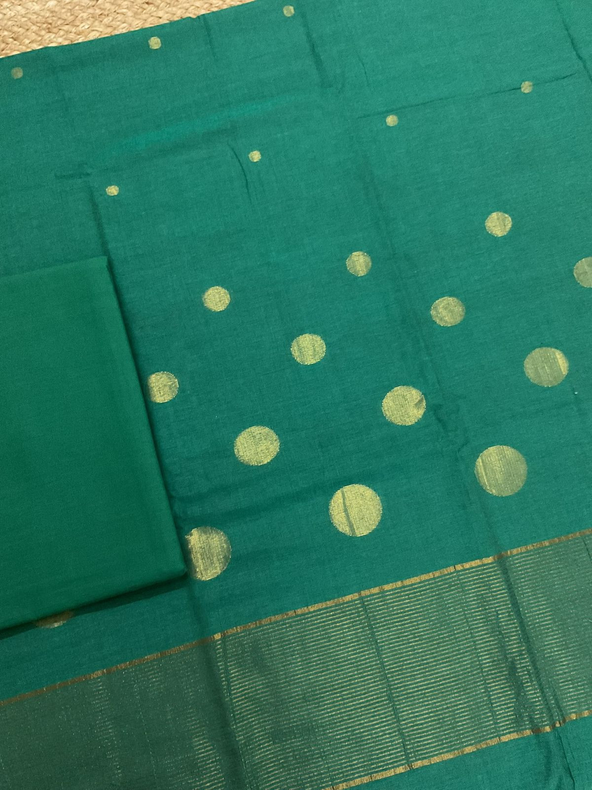 Pure Handloom Cotton Self Weaved Suit - Green