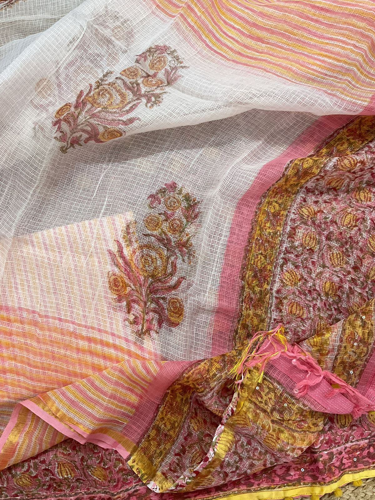 Pure Fine Kota Cotton Block Printed Embroidered Suit - Pink