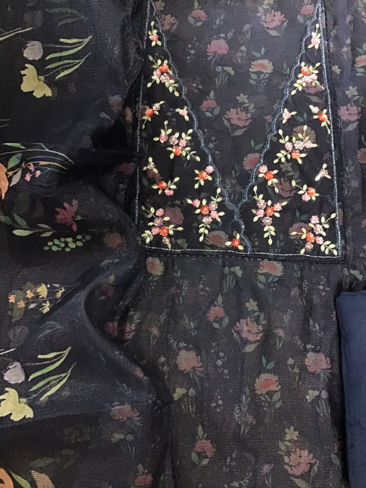 Image of Soft Tissue Organza Printed Embroidered Suit - Blue