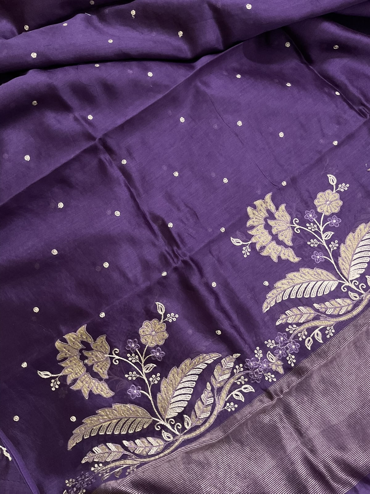Pure Mul Chanderi Embroidered Suit - Violet