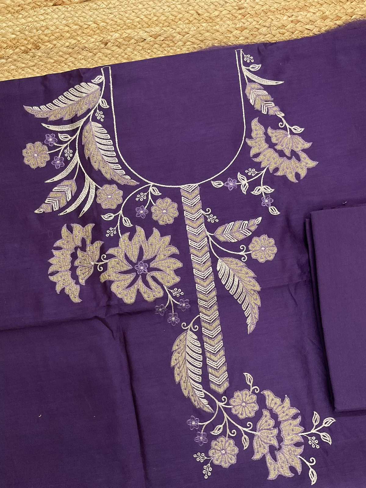 Pure Mul Chanderi Embroidered Suit - Violet