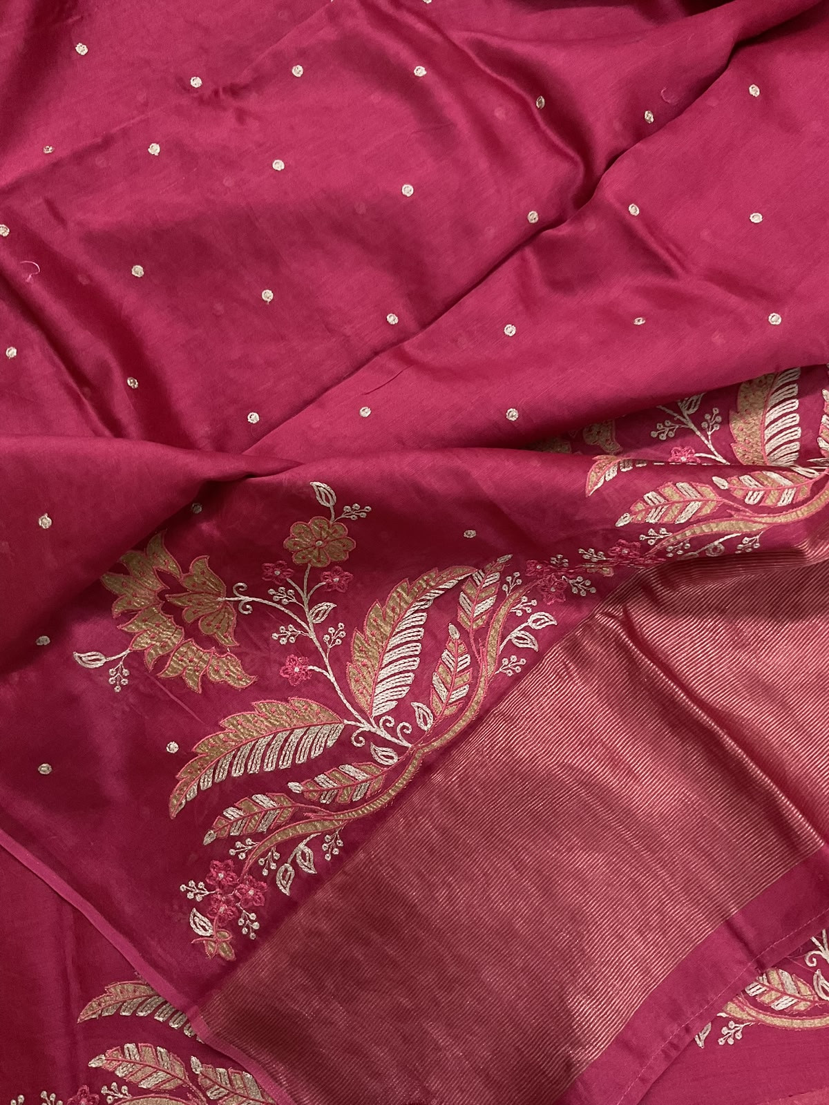 Pure Mul Chanderi Embroidered Suit - Dark Pink