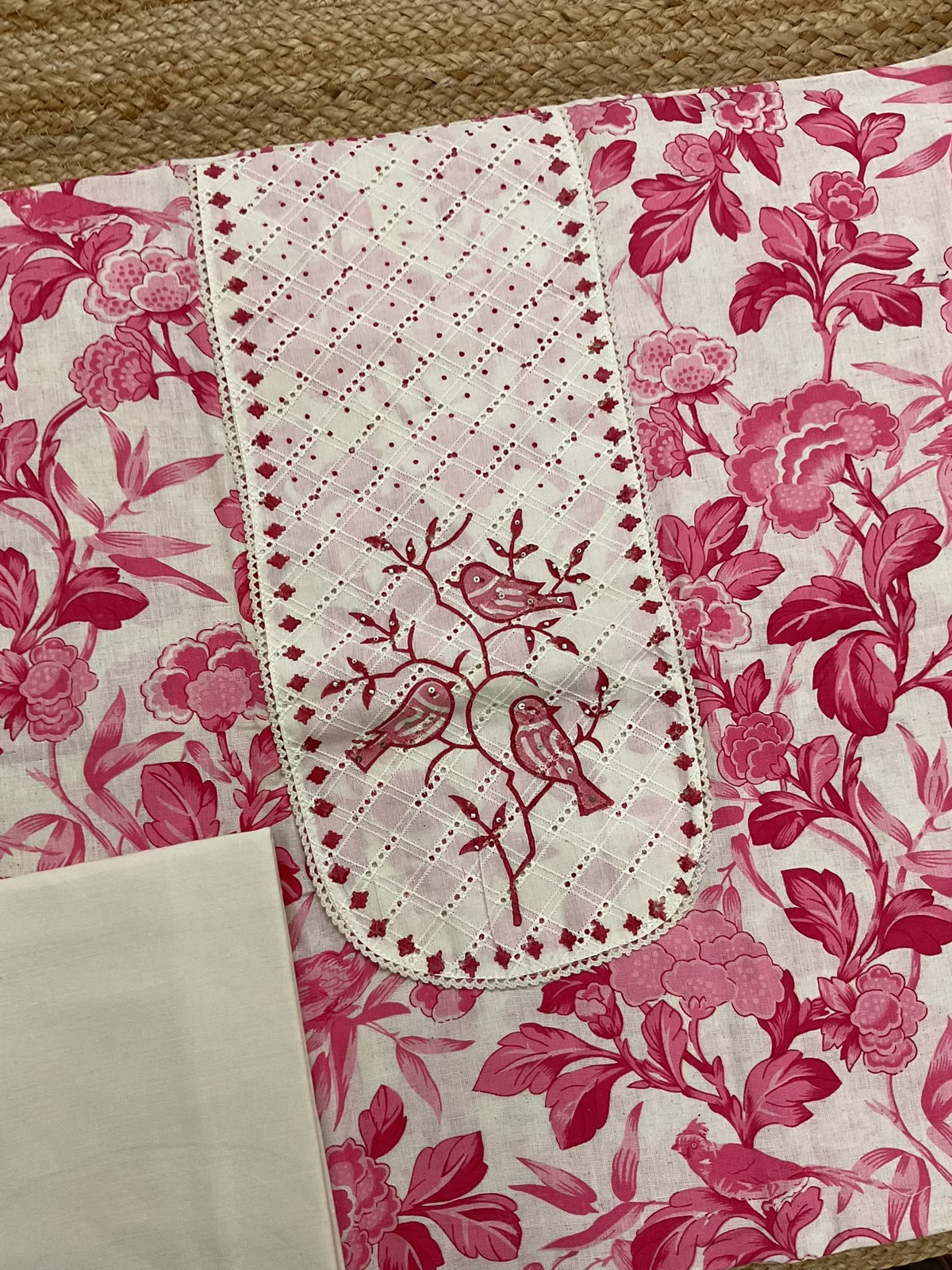 Pure Khadi Cotton Printed Embroidered Suit - Pink