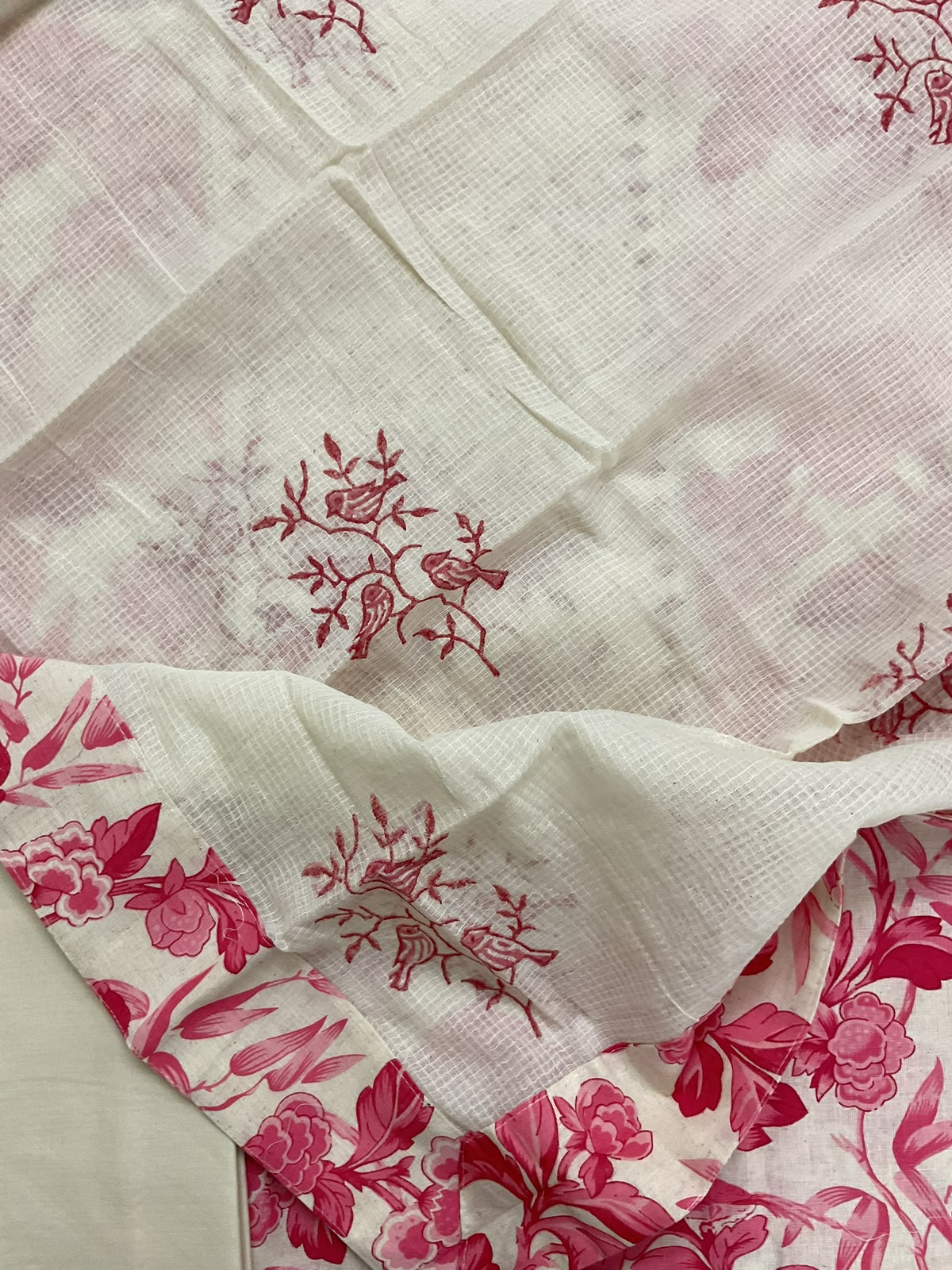 Pure Khadi Cotton Printed Embroidered Suit - Pink