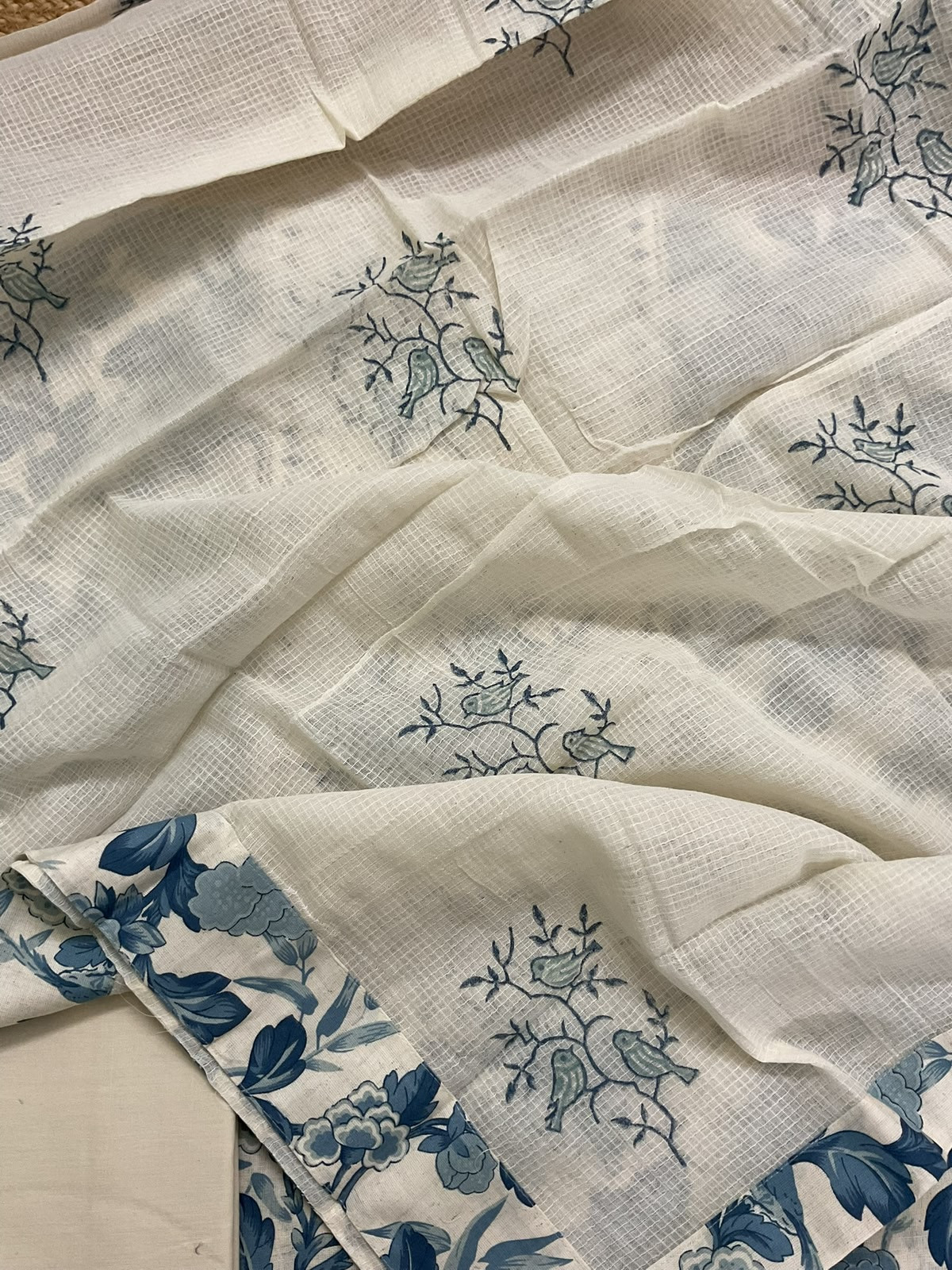 Pure Khadi Cotton Printed Embroidered Suit - Blue