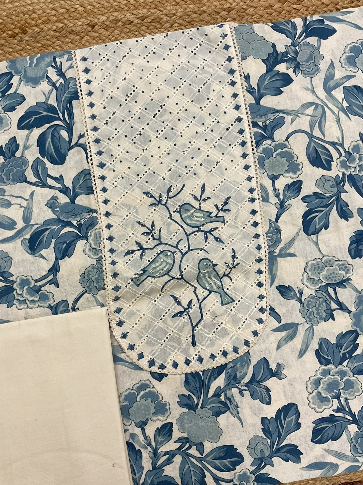Pure Khadi Cotton Printed Embroidered Suit - Blue