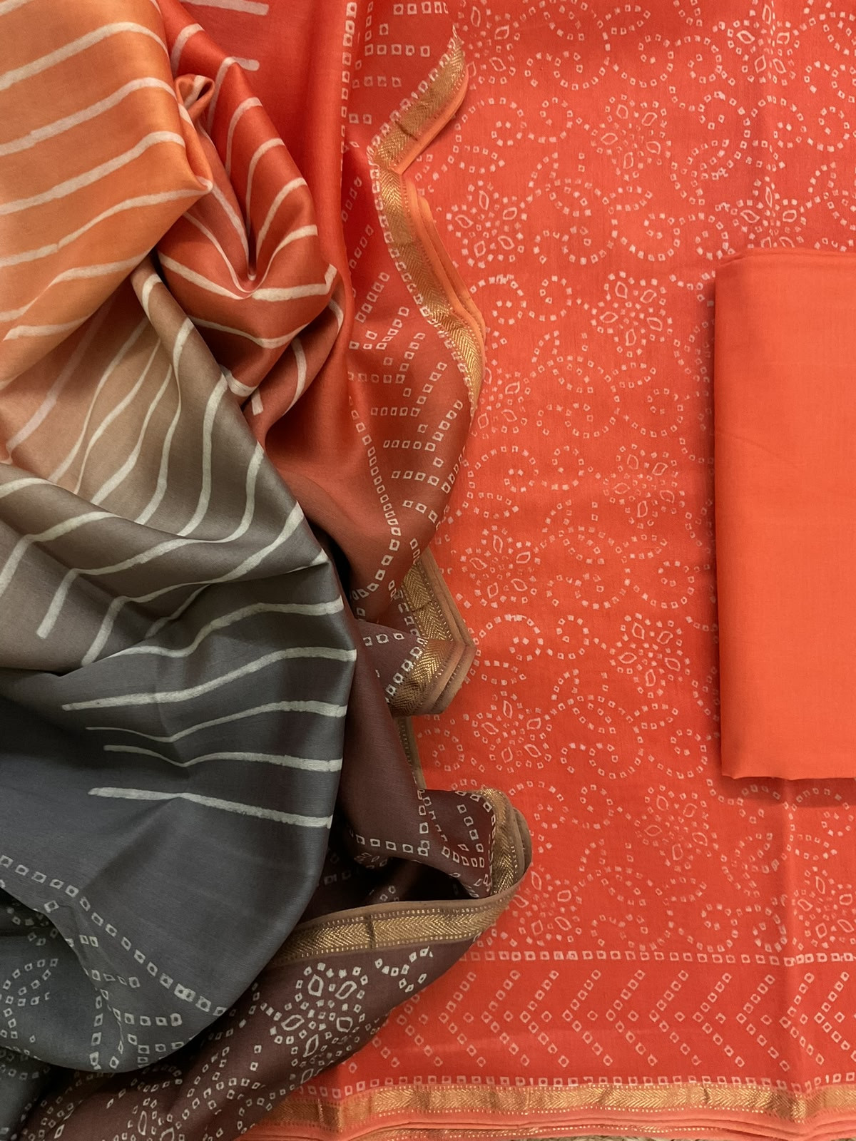 Pure Maheshwari Printed Suit - Orange