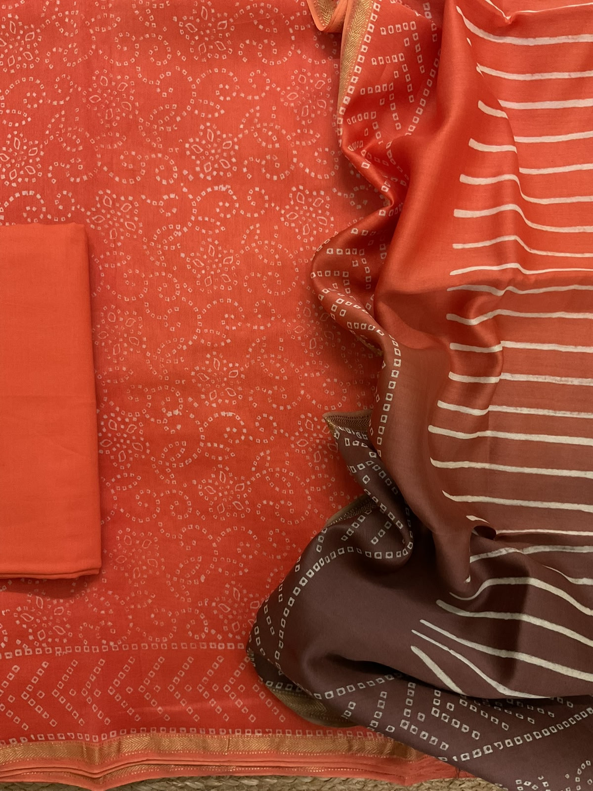 Pure Maheshwari Printed Suit - Orange