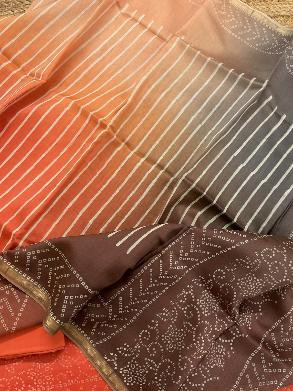 Pure Maheshwari Printed Suit - Orange
