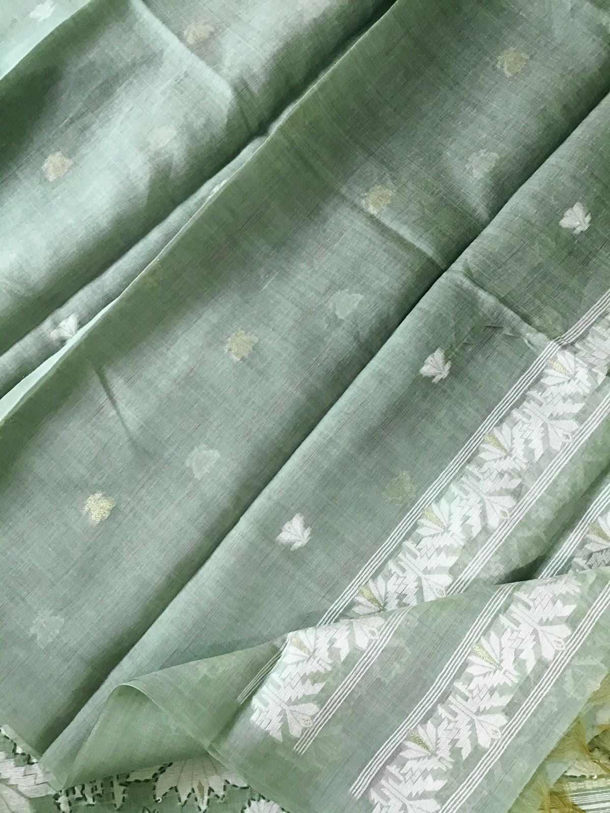 Soft Slub Chanderi Jamdani Weaved Embroidered Suit - Green
