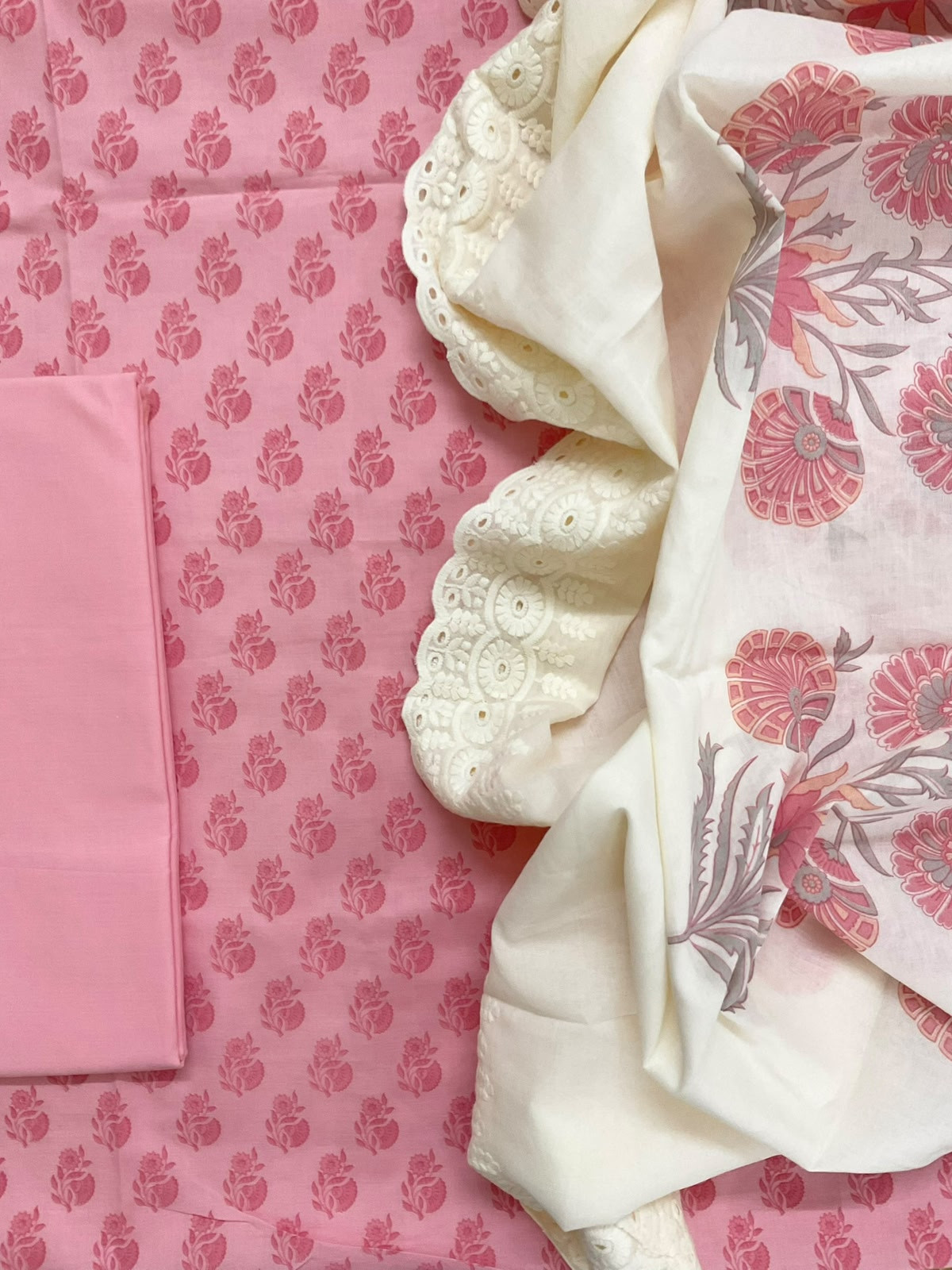 Pure Cotton Printed Embroidered Suit - Pink
