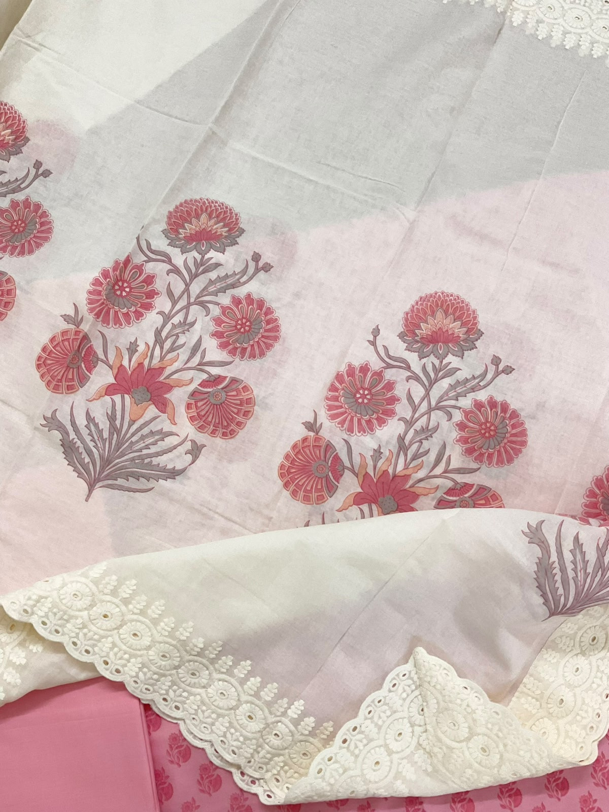 Pure Cotton Printed Embroidered Suit - Pink