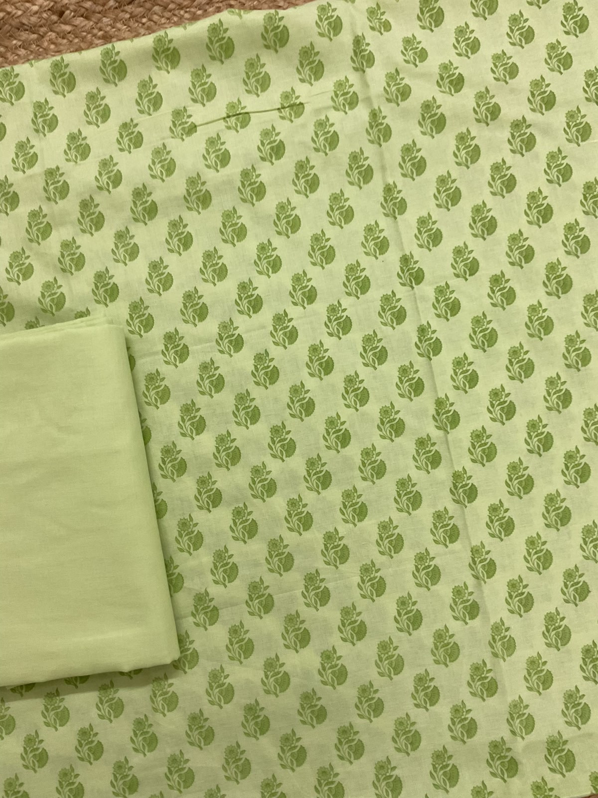 Pure Cotton Printed Embroidered Suit - Green