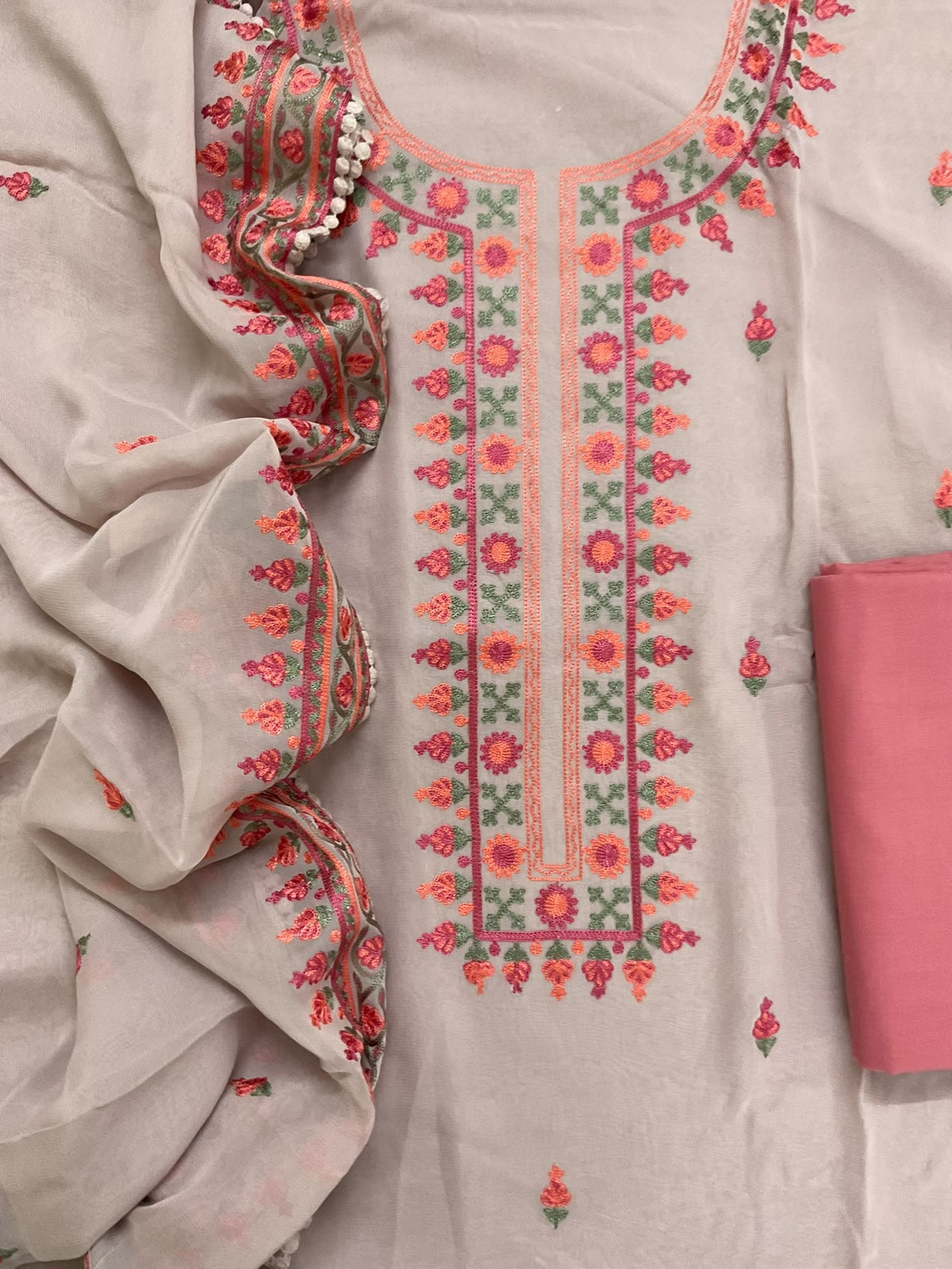 Pure Organza Embroidered Suit - Light Onion Pink