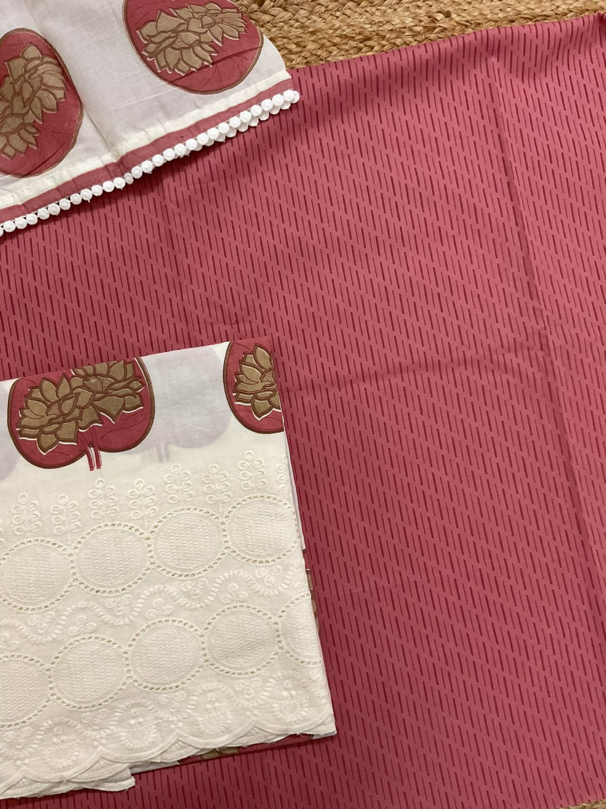 Pure Cotton Printed Embroidered Suit - Pink